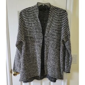 Investments Cardigan Sweater Size L Black White Knit Striped Lightweight